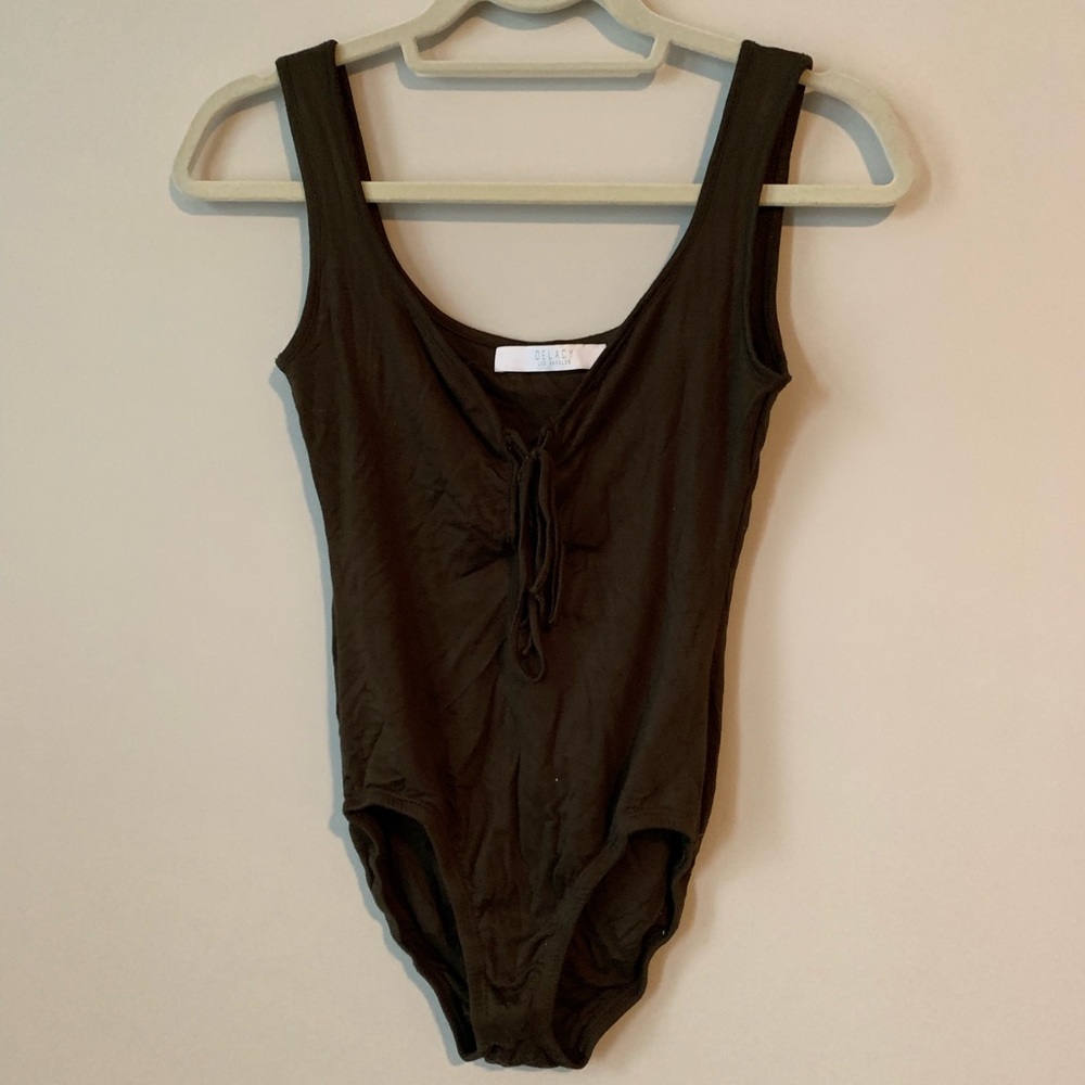 olive lace up bodysuit